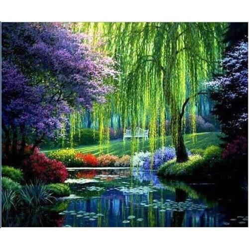 14/16/18/27/28 Cross Stitch Kits Crafts Scenery Green trees by the lake Art Needlework 14CT Unprinted Embroidered Handmade 5th