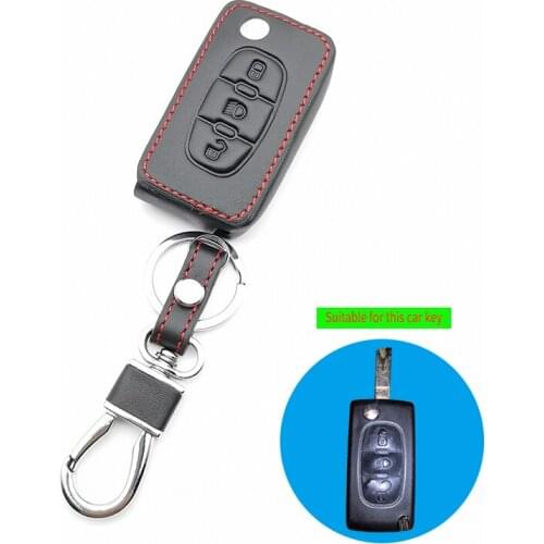 3-button leather car key case for Peugeot 207 307 308 407 408 for Citroen C3 C4 C4L C5 C6 protection key cover protect shell