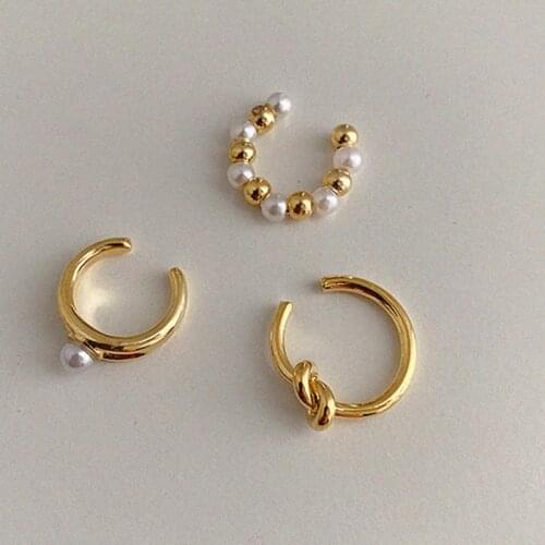 3pcs/set Korean Gold Silver Color Geometric Circle Earcuff Knot Pearls Ear Cuff Fake Piercing Clip on Earrings for Women Girls