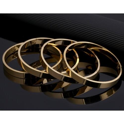 4pcs Open Size Women High Polished Simple Gold Color Plain Bangles Party Dubai Ethiopian Jewelry