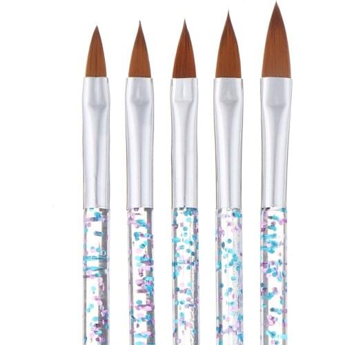 5pcs Acrylic Nail Art Brush Tool Uv Gel Nail Crystal Pen French Nail Mixed Colors Engraving Nail Art Polish Diy Nail Drawing