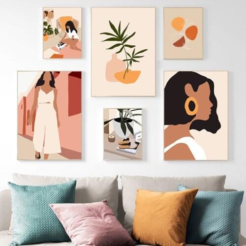 Abstract Fashion Vintage Girl Wall Art Canvas Painting Nordic Posters and Prints Wall Pictures for Living Room Home Decor