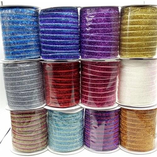 50 yards 48colors Sparkle Glitter metallic Velvet ribbon Headband Clips Bow wedding decoration party decor DIY 3/8" width 10mm