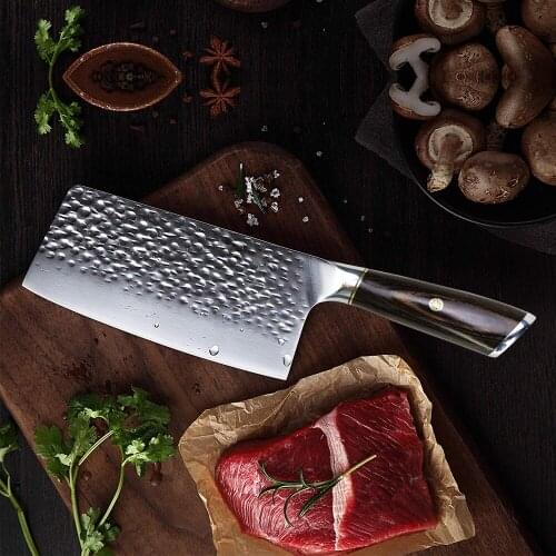 Hammered Large Kitchen Knife Chefs Knife Stainless Steel 7-inch Forged Anti-stick Sharp Kitchen Knife Slicing Knife