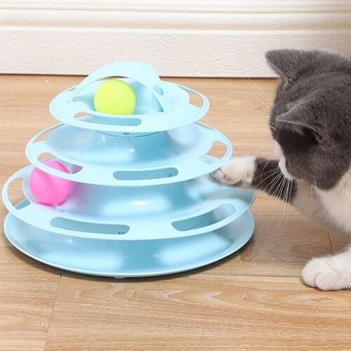 Four Levels Pet Cat Toy Tower Tracks Disc Cat Intelligence Amusement Triple Pay Disc Cat Toys Ball Training Amusement Plate