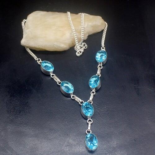 Gemstonefactory Jewelry Big Promotion 925 Silver Natural Swiss Shiny Blue Topaz Women Chain Necklace 48cm 202101412