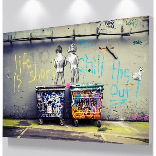 GOODECOR Pop Street Art Graffiti C Chill the Duck out Two Nude Kid Poster Print Home Decor Modern Wall Art Picture