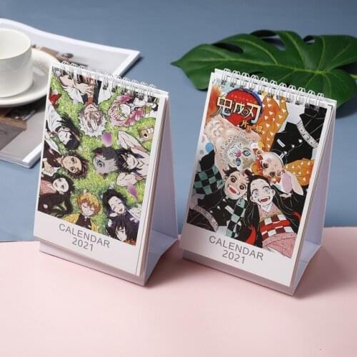2 PCS Demon Slayer 2020-2021 Agenda Desk Calendar Japan Youth Teens Adult Manga Cartoon Comic Anime Photo Table Calendar