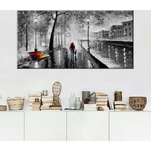 Palette Knife Oil Paintings Abstract Modern City Street View Buildings Picture Artwork Walking Wall Art For Living Room Unframed