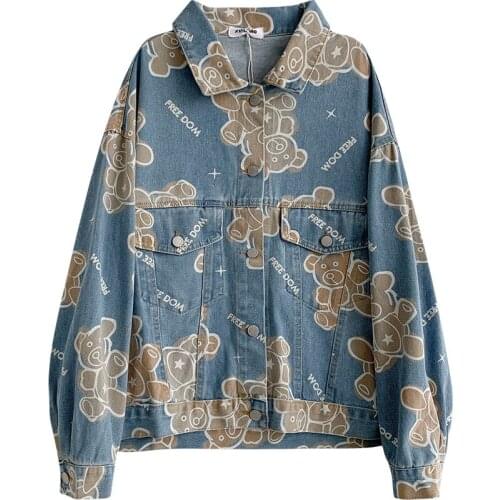 Korean Chic Streetwear Cartoon Women Jackets Vintage Harajuku Ulzzang Oversize Jacket Japanese Preppy Style Female Coats