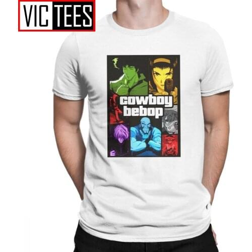Cowboy Bebop GTA V Mosaic T-Shirt for Men Space Anime Spike Japanese Manga Jet Faye 100% Cotton Tee Shirt Men T Shirts
