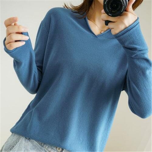 2020 High quality Pullover knitted cashmere sweater long sleeve V-collar sweater women pull femme korean fashion new womens tops