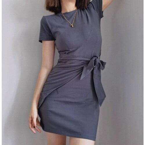 TVVOVVIN Slim-fit Small Round Neck Short-sleeved Net Face Curling Ruffled Hip Bow Sexy Casual Fashion Skirt Dress Woman OBXJ