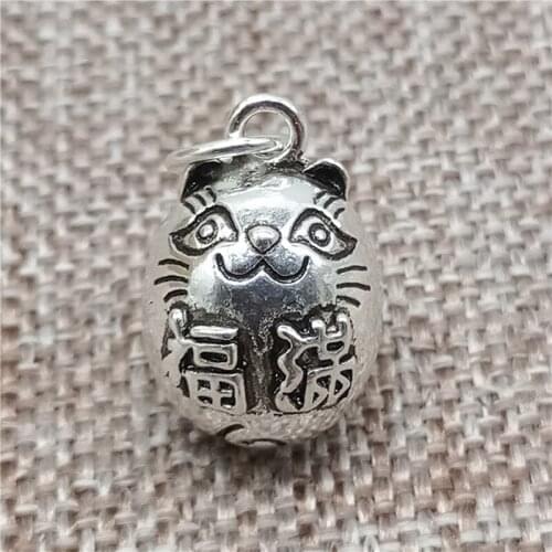 925 Sterling Silver Cat Egg Bell Charms Oval Good Fortune Charm Pendant for Bracelet Necklace