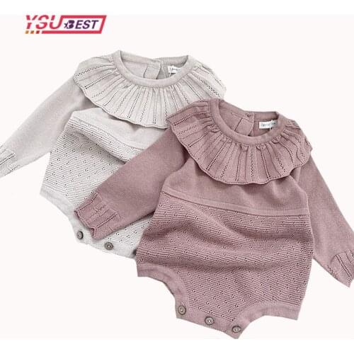 Autumn New Born Baby Knitted Romper Baby Girls Romper Ruffle Long Sleeve Newborn Baby Clothes Infant Baby Jumpsuits Girl overall