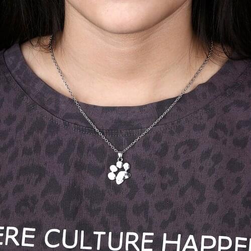 Men Women Pet Necklace Fashion Gold Silver Color Long Chain Dog Footprints Pendant Necklace Daily Wear Jewelry Accessories