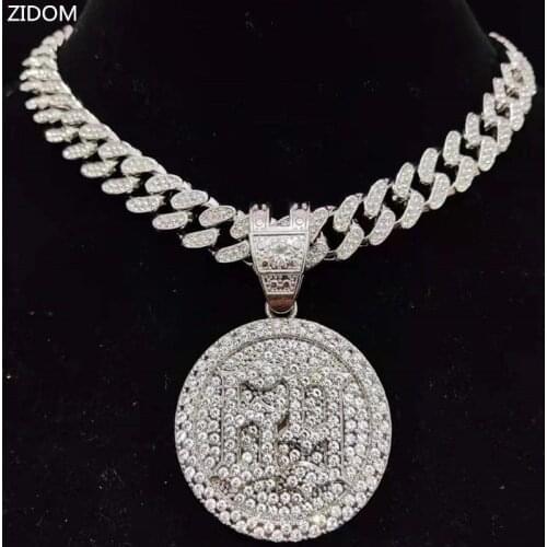 Men Women Hip Hop 6ix9ine Round Pendant Necklace Miami Cuban Chain Iced Out Bling Bling HipHop Necklaces Fashion Charm Jewelry