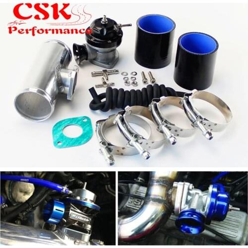 Adjustable 30PSI Blow Off Valve BOV Type RS + 76mm 3" Flange Pipe Adapter kit Black / Blue / Silver