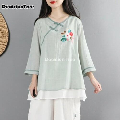 2021 chinese traditional top qipao shirt chinese style cheongsam blouse cotton linen blouse clothes chinese style cheongsam