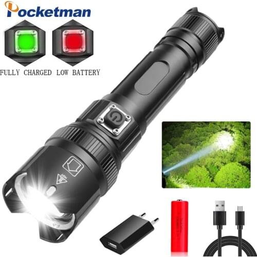 Most Powerful XHP50 LED Flashlight Zoomable USB Rechargeable Torch Lanterna Super Bright XHP50 Torch 18650 Hand Light Camping