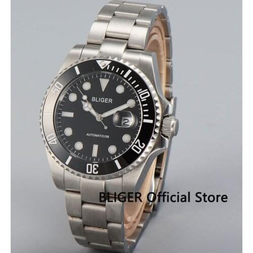 Sapphire Crystal BLIGER 43MM Black Dial Ceramic Bezel Luminous Marks Date Clock MIYOTA Automatic Movement Mens Wrist Watch B33