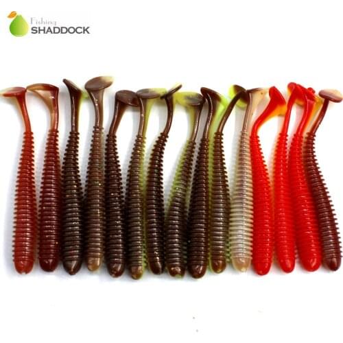 Shaddock Fishing 15Pcs/Bag 2g 7.5cm Double Color Fishing Lure Soft Worm Shrimp Jig Head Lure Soft Fish Smell Soft Baits