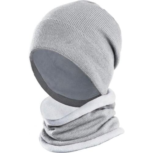 Caps Neckerchief Set Solid Color Warm Unisex Hat Supplies Plush Knit Hat For Winter