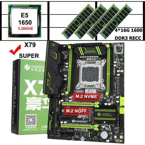 HUANANZHI X79 Super Gaming Motherboard with Dual NVMe M.2 SSD Slot Xeon CPU E5 1650 3.2GHz SR0KZ Big Brand RAM 64G 4*16G REG ECC