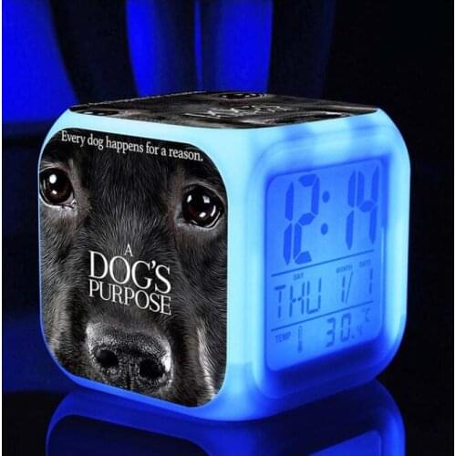 LED 7 Color Flash Electronic Digital Alarm Clock Very Cute Husky dog Alarm Clocks For Kids room Night Light Clock Watches