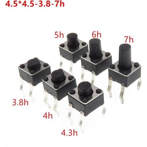 100PCS micro switch PCB Tactile Tact Mini Push Button Switch SMD 4pin Micro switch 4.5*4.5*3.8-7mm