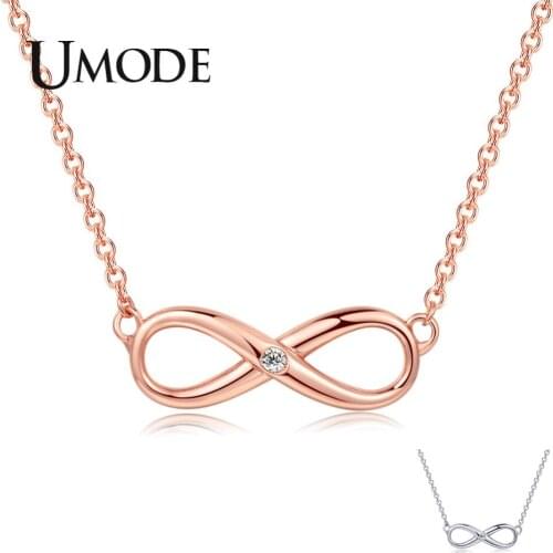 UMODE New Round Zircon Crystal Infinite Pendant Necklaces for Women Rose&White Gold Necklaces Link Chain Jewelry AUN0350