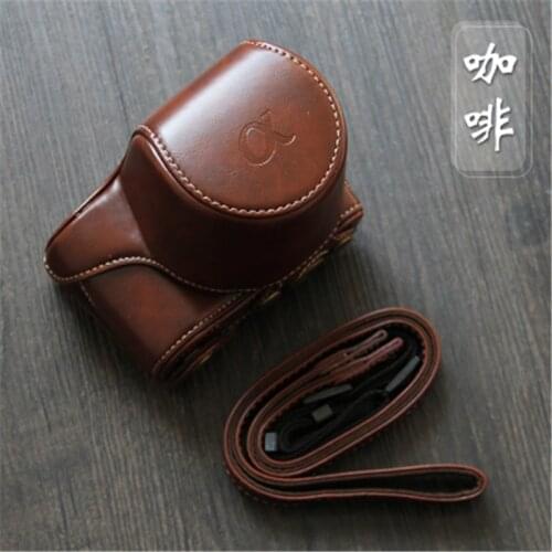 High quality PU Leather Camera Bag Case Lightweight Cover Pouch with Shoulder Strap for Sony A6000 NEX-6 Camera Brown/Black