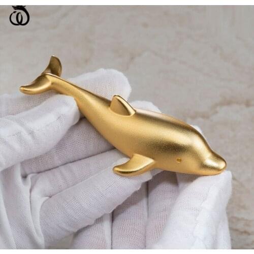 WU CHEN LONG Chinese Full Copper Gold Dolphin Sculpture Animal Blue Whale Figurines Pure Brass Craft Home Decorations Gift R6365
