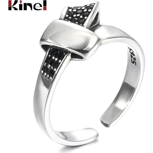 Kinel 100% Genuine 925 Sterling Silver Bow Ring CZ Irregular Finger Rings for Women Authentic Silver Vintage Jewelry