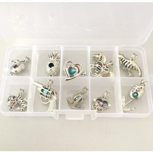 10 Designs/Box Can Open Pendant Ring Locket with Magic Color Bead for Family School Company DIY Jewelry Charm