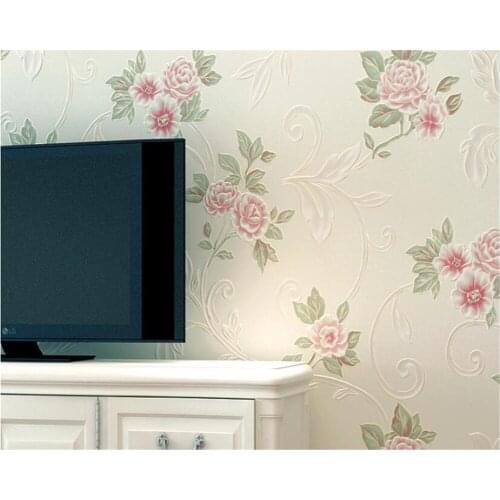 Beibehang 3D new rural hot gold Embossed flower wallpaper green living room bedroom background wall restaurant walkway wallpaper