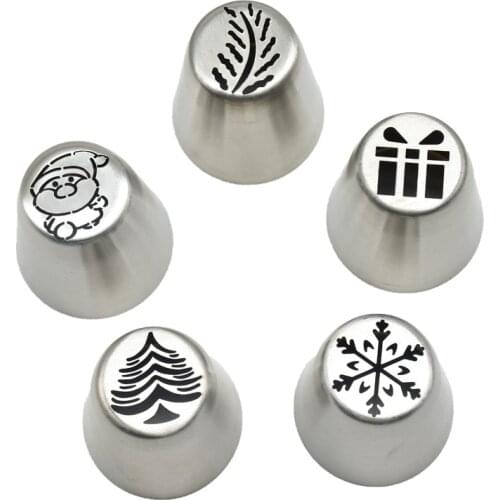 5pcs/Set Christmas Tree Snowflake Gift Russian Piping Tips Beak for Cream Pastry Syringe Baking Nozzles Cake Decorating Tools