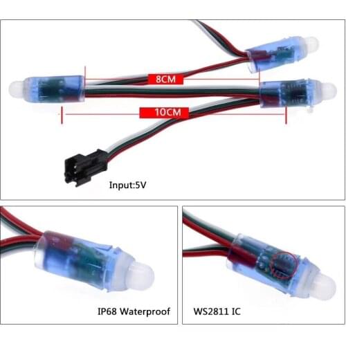 50pcs 4m/6.5meter DC5V WS2811 Full Color LED Pixel Light Module 12mm 10cm/15cm wires IP68 waterproof RGB Digital led strings