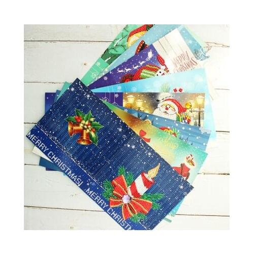 5D DIY Diamond Painting Cartoon Paper Greeting Postcards Craft Kid Festival Greet Cards Mini Santa Claus Merry Christmas 30X15CM