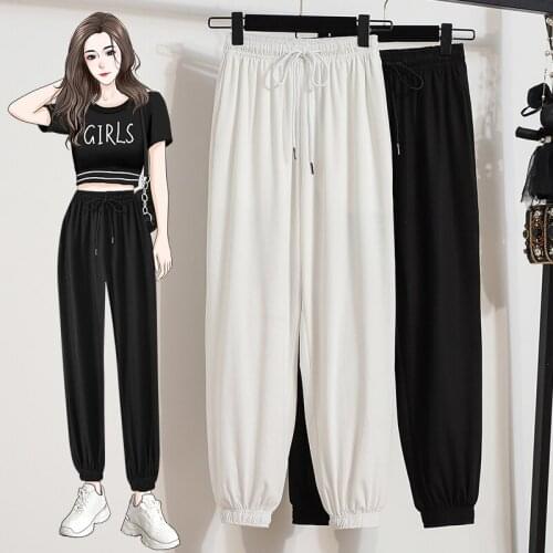 5XL large size chiffon fashion high waist thin harem pants women loose ice silk elastic women trousers 2021 womens clothing