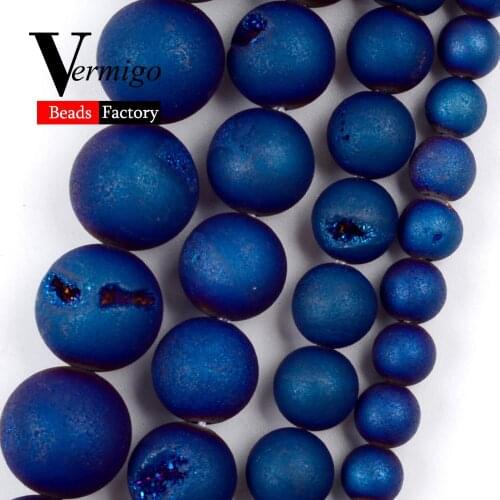 6/8/10/12mm Dull Polished Natural Blue Drusy Agates Stone Beads Round Beads for Jewelry Making Diy Bracelet Necklace Accessories