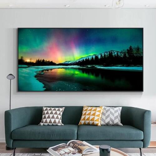 Abstract Aurora Scenery Painting Landscape Oil Painting Printed on Canvas Posters and Prints Wall Picture for Living Room Decor
