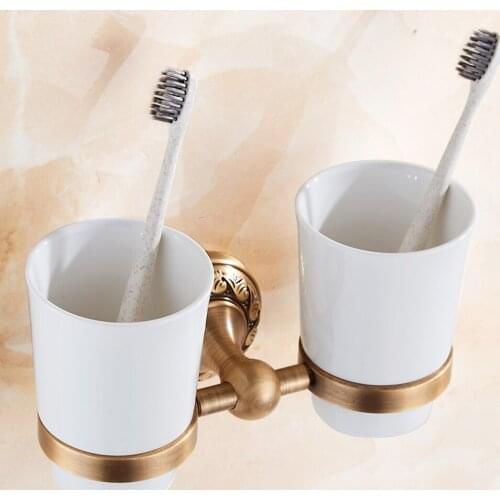 Antique Mouth Cup Holder Punch-free Bathroom Space Aluminum Bathroom Double Tooth European Toothbrush Rack LO716555
