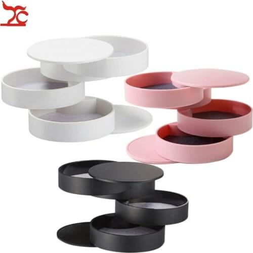 White Black Pink 360 Degree Rotary 4 Layer Jewelry Storage Box Makeup Organizer Ring Necklace Watch Jewelry Box packaging