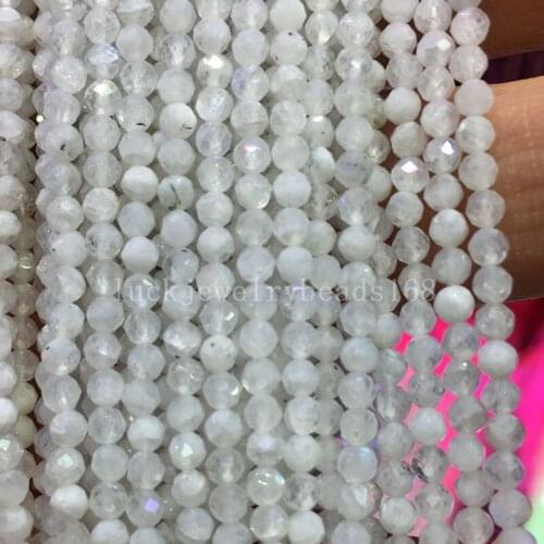 Free shipping Fashion Jewelry 3mm 4mm 6mm Facceted Natural Moonstone Round Ball Loose Beads 15.5" FG8110