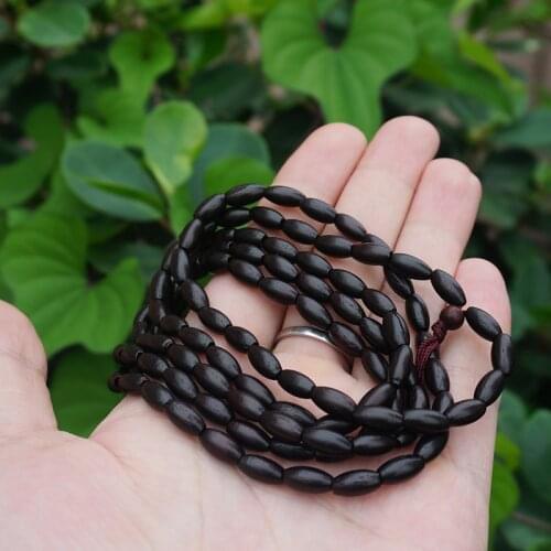 4.5*8.0mm * 108 * Natural Black Sandalwood Ovoidle Beads / Africa Ebony / Japa Beads Mala Prayer Bracelet Necklace Loose