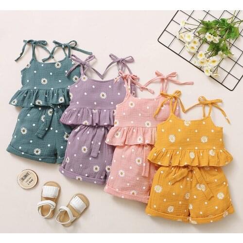 Toddler Baby Girls Sets Summer Ruffles Floral Printed Suspenders Tops+shorts Outfits Conjuntos Para Bebé Baby Girl Clothes