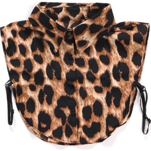 Women Lady Fashion Leopard Print Fake Collar Chiffon Neck Collar Blouse Accessories