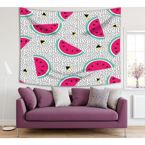 Tapestry Watermelon Pattern Geometric Retro Style 80s - 90s fun Art with Triangles and Fruits Pink Green Black