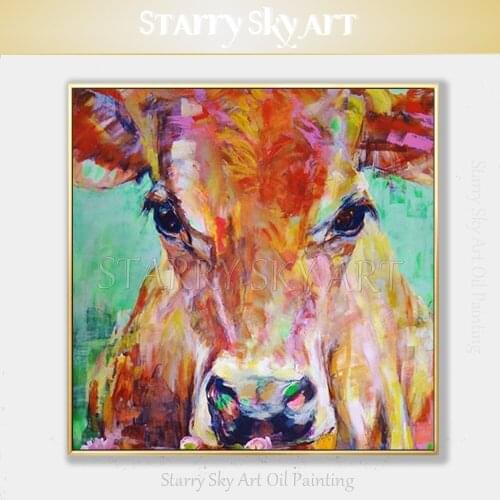 Impressionist Wall Art Hand-painted High Quality Fine Art Animal Cow Oil Painting on Canvas Beautiful Wall Art Cow Oil Painting